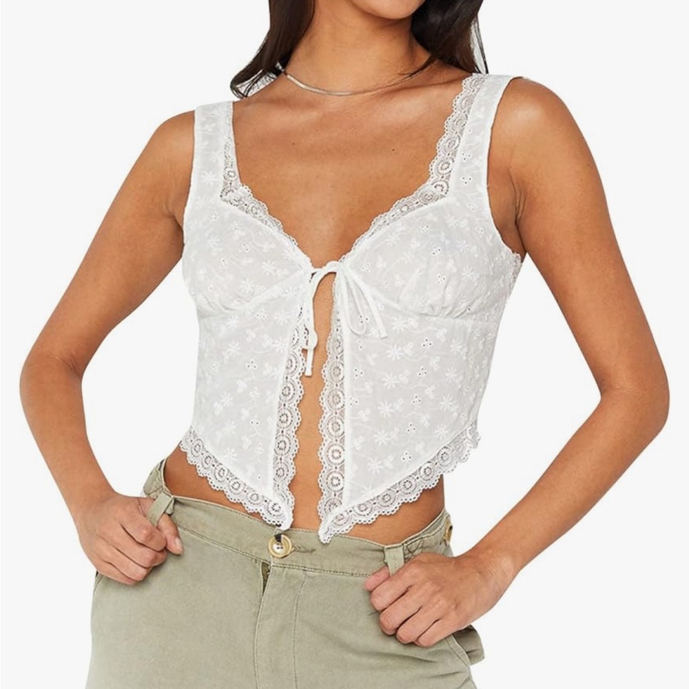 White Lace Tie-Front Top